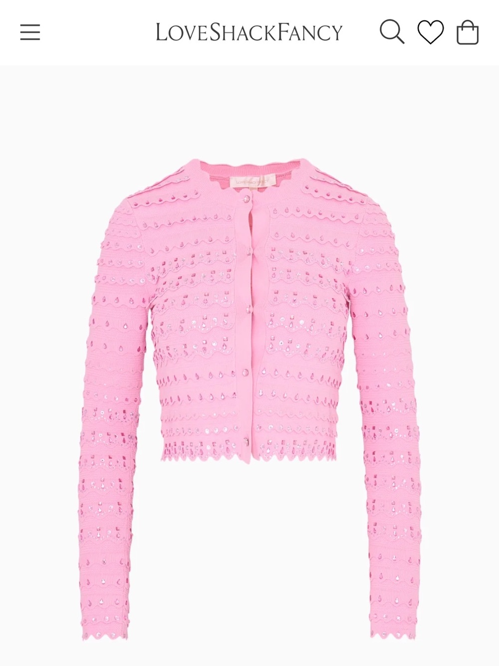 LoveShackFancy Ferris Scalloped Sequin Knit Cardigan